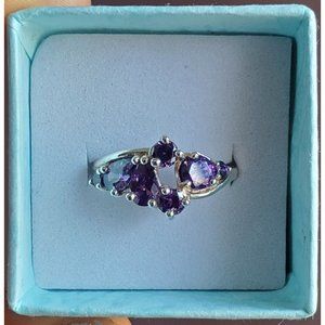 925 Sterling Silver Purple CZ Cluster Ri